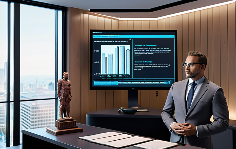 A professional legal expert, looking composed and insightful, stands in a modern, tech-forward law office. A holographic interface displays complex legal data analytics and AI-driven insights, while a classic law book rests on a nearby desk, symbolizing the fusion of deep traditional knowledge with cutting-edge innovation. The scene emphasizes continuous learning and strategic thinking in a dynamic, evolving legal landscape.
