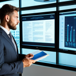 A male legal professional, fully clothed in a sharp, modest business suit, stands confidently in a modern, brightly lit law office. He is interacting with a holographic display showcasing automated legal documents and digital data streams, reflecting efficiency and technological advancement. The environment is clean and sophisticated. Perfect anatomy, correct proportions, well-formed hands, natural body proportions, natural pose. Professional dress, appropriate attire, safe for work, appropriate content, fully clothed, professional. High-quality, professional photography, realistic lighting, sharp focus, detailed textures.